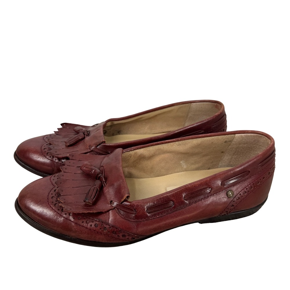 Etienne Aigner Burgundy Leather Kiltie Tassel Loafers 8M Brogue Flats Old Money